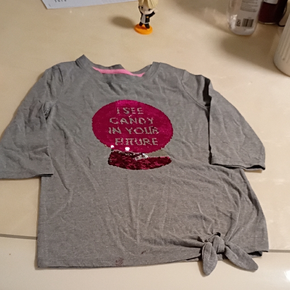 Cat & Jack Gray Long Sleeve Tee with Pink Sequin Design